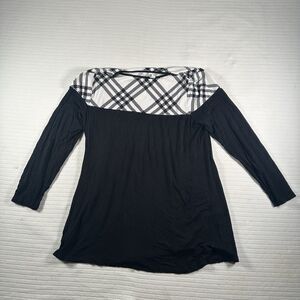 Emerald Womens Size Large Black White Geometric Print Colorblock Tunic Top